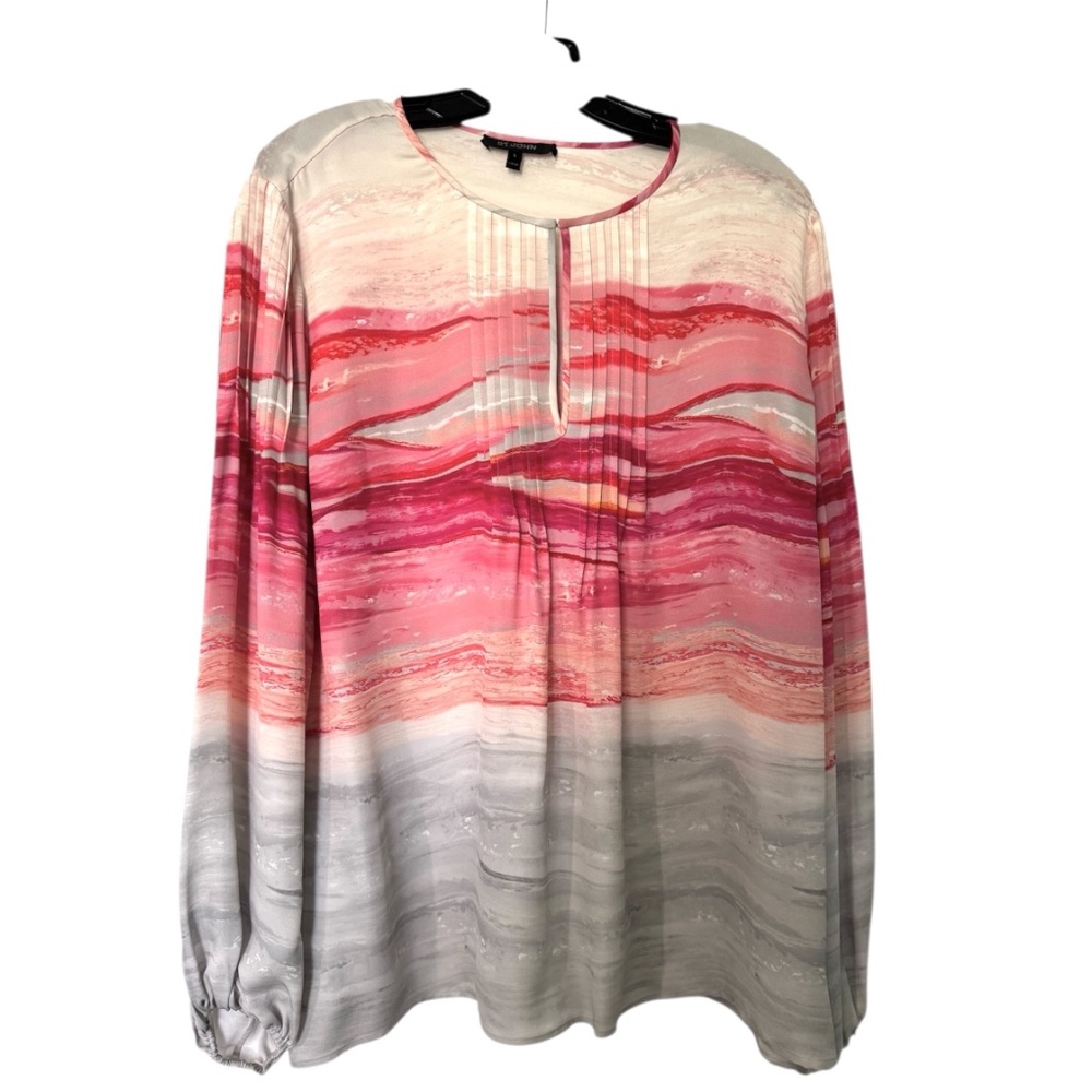 Pink, Gray and Crème, Pintuck,  St. John Silk Blouse, L